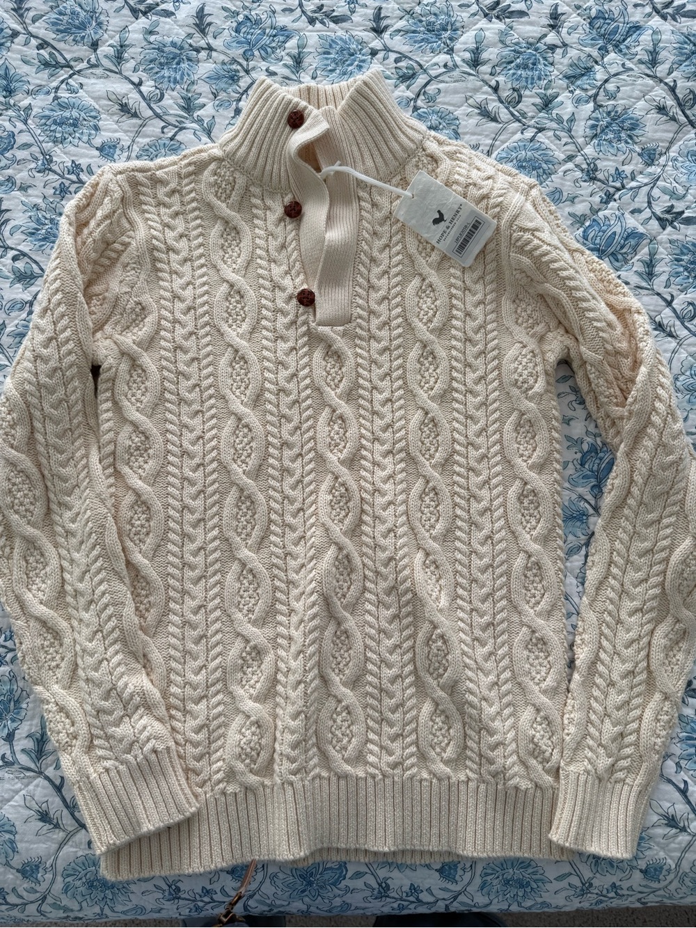 Hope and Henry boys large Cream Cable-Knit Button-Trim cotton sweater